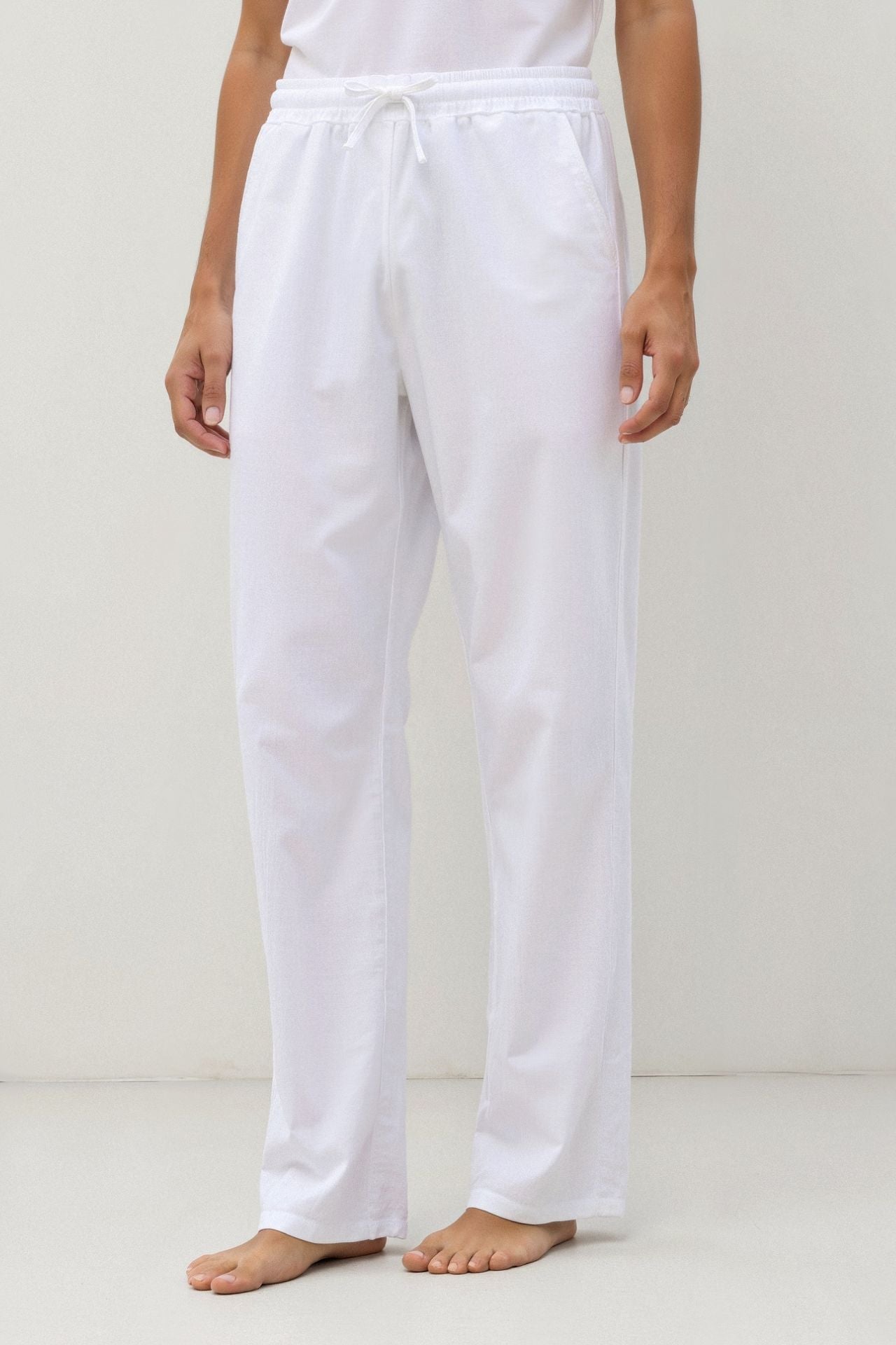 Drawstring Pants Made from Cotton and Linen Blend