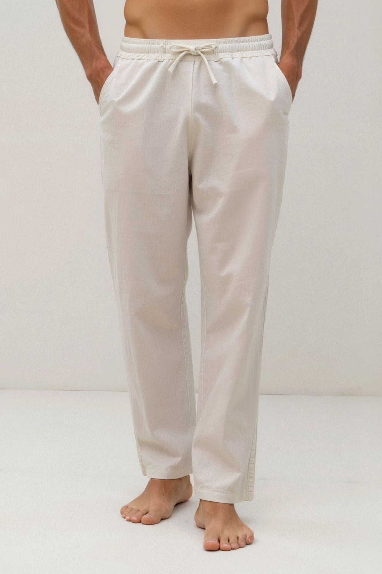 Luxurious Cotton and Linen Blend Drawstring Trousers
