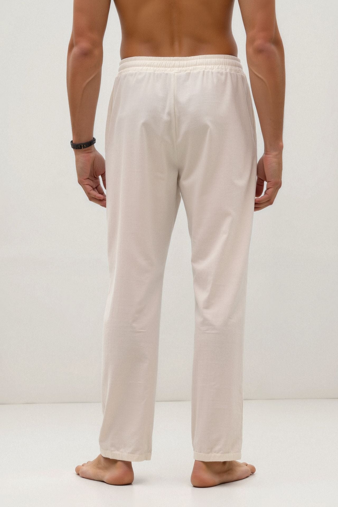 Drawstring Pants Made from Cotton and Linen Blend