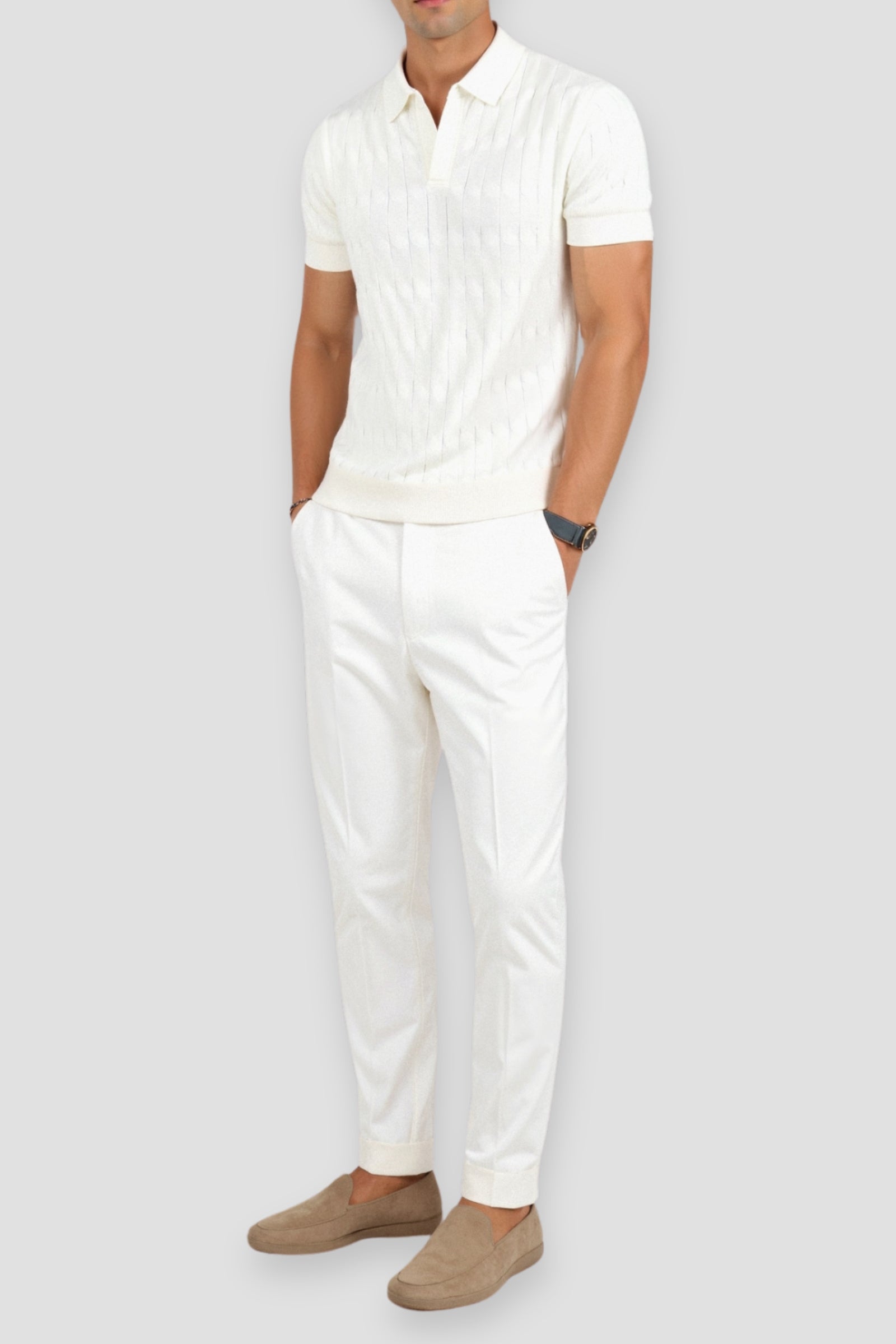 Luxury V-Neck Cable Knit Polo