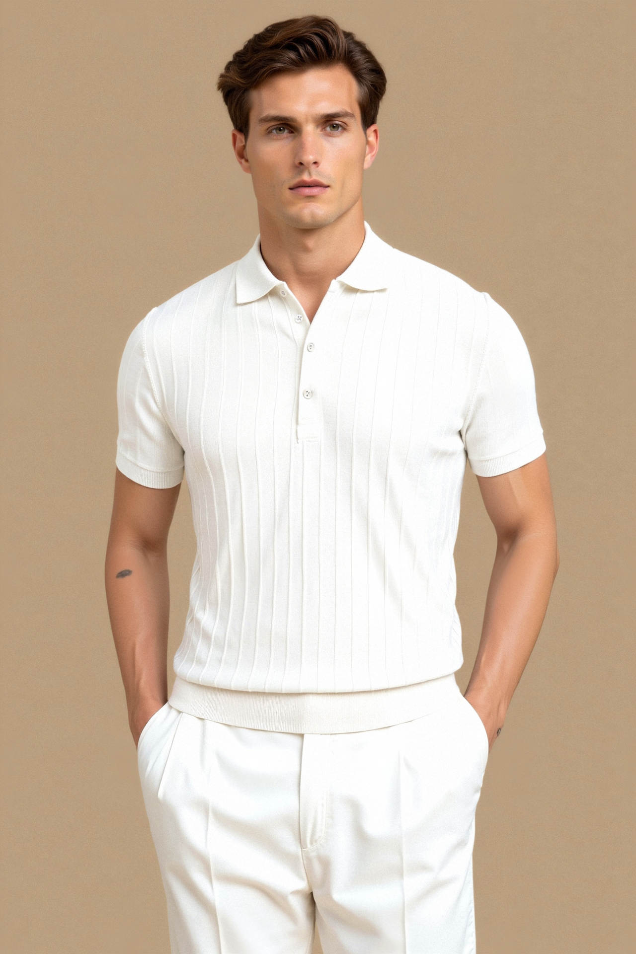 Button-Up Polo with Vertical Stripes