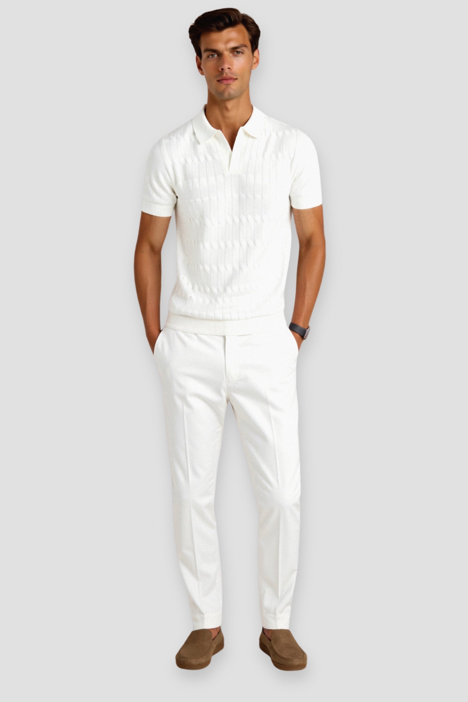 Luxury V-Neck Cable Knit Polo