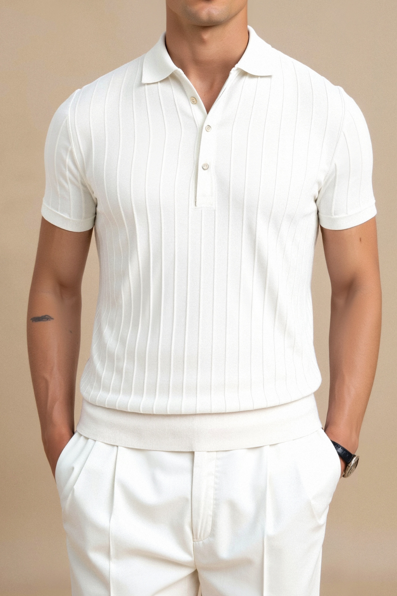 Button-Up Polo with Vertical Stripes