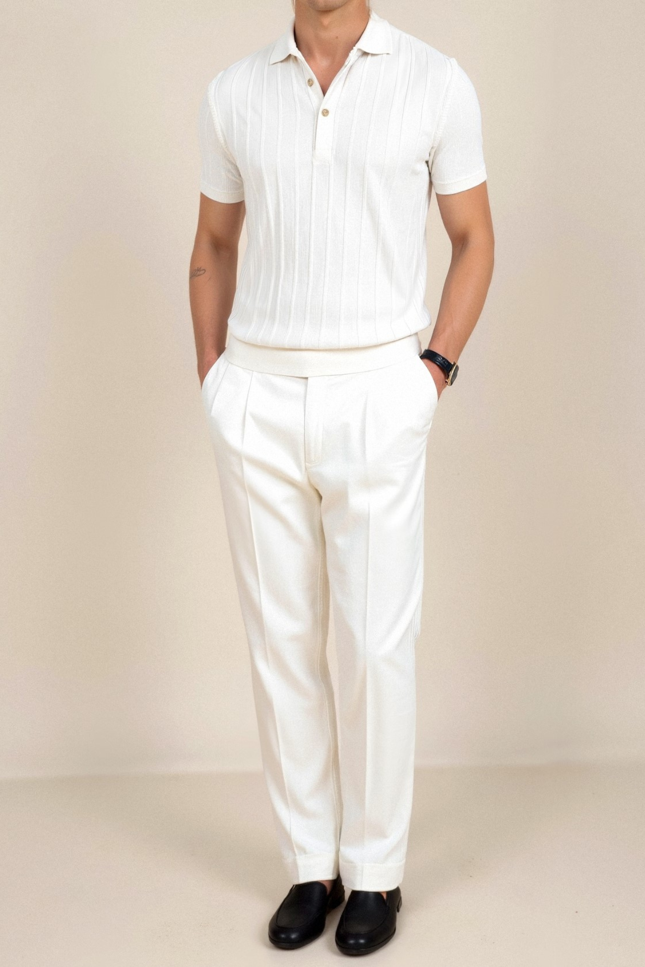 Button-Up Polo with Vertical Stripes