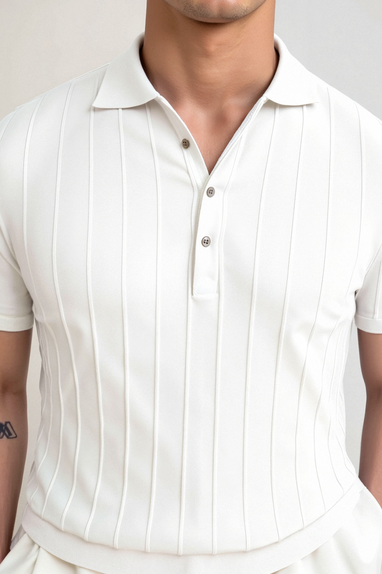 Button-Up Polo with Vertical Stripes