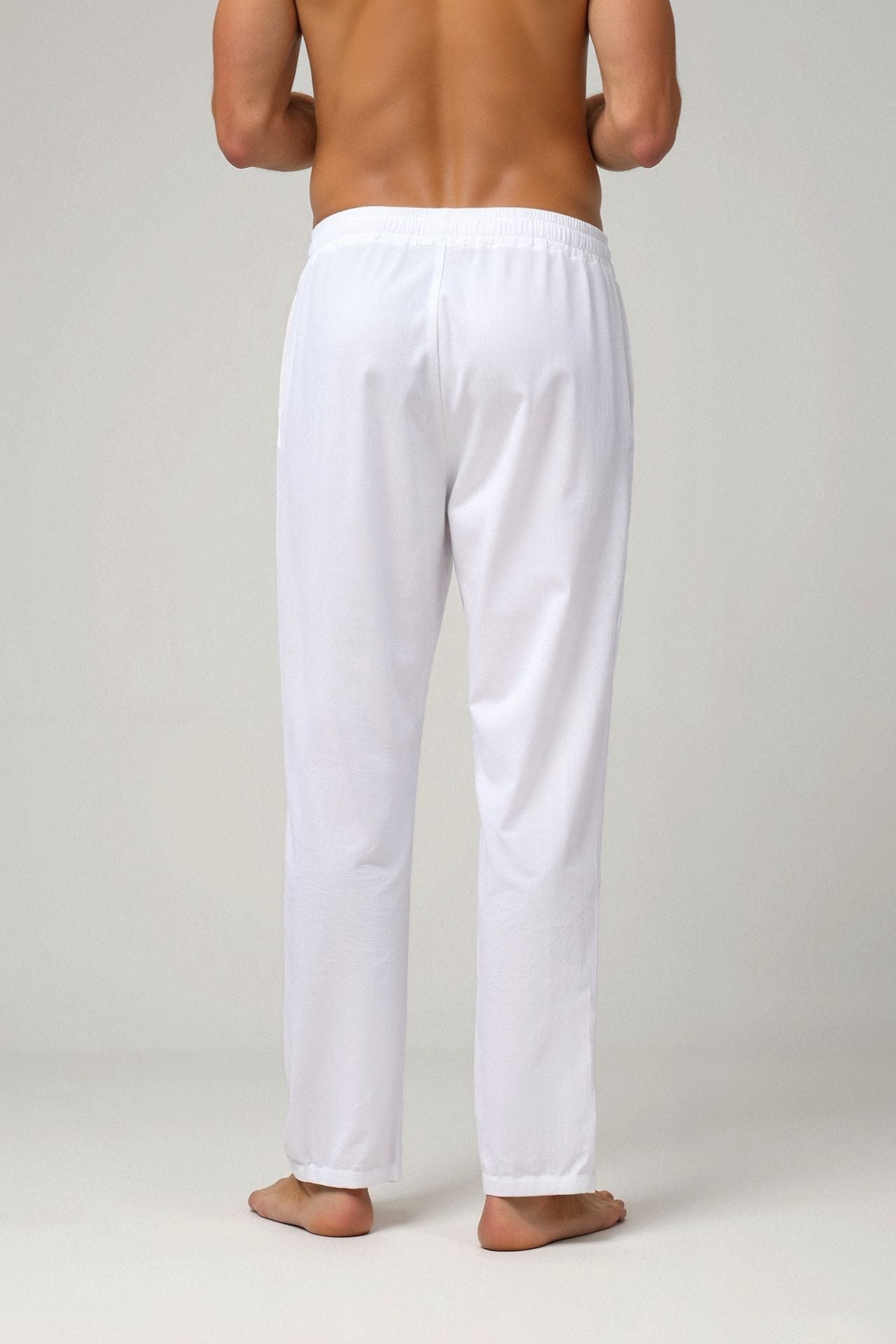Drawstring Pants Made from Cotton and Linen Blend