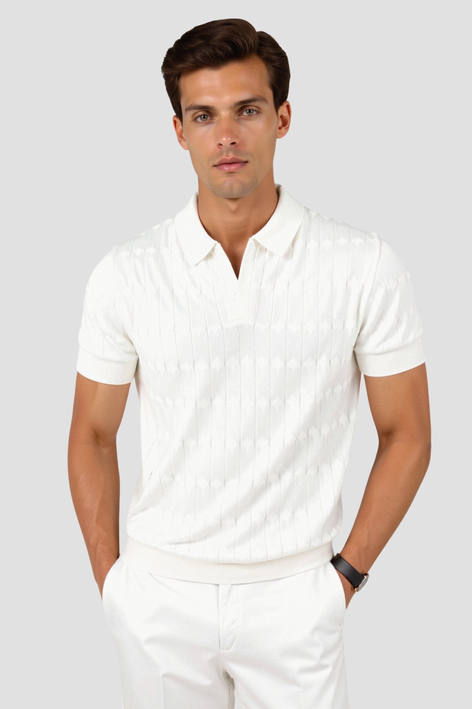 Luxury V-Neck Cable Knit Polo