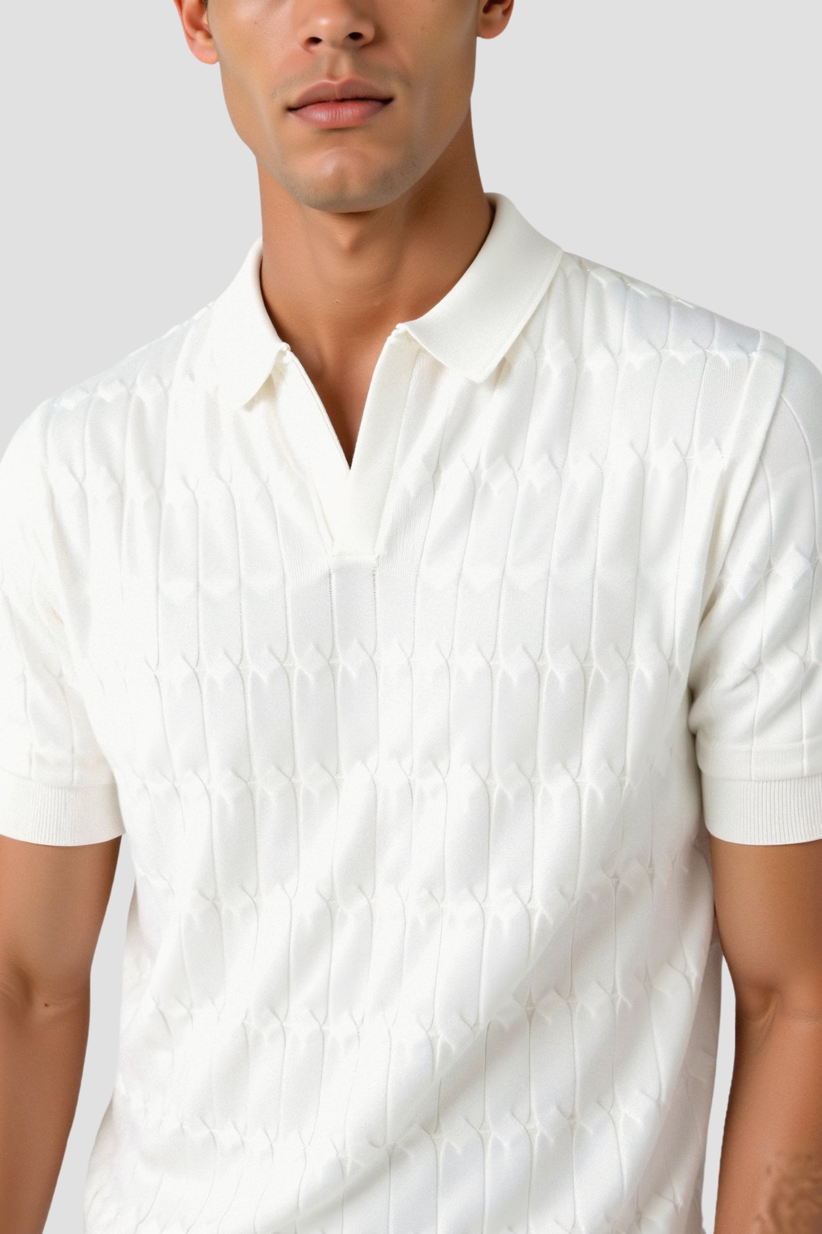 Luxury V-Neck Cable Knit Polo