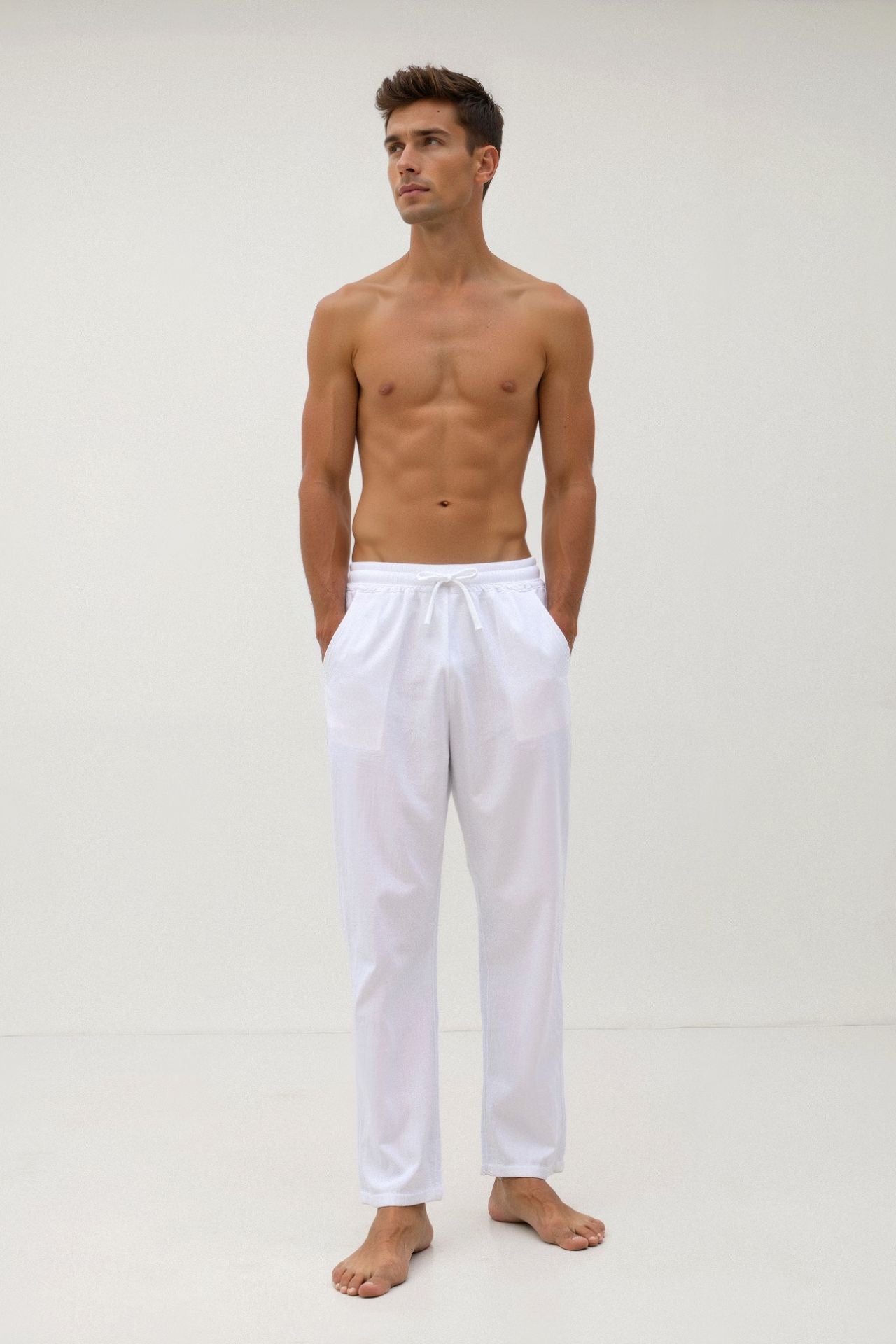 Drawstring Pants Made from Cotton and Linen Blend
