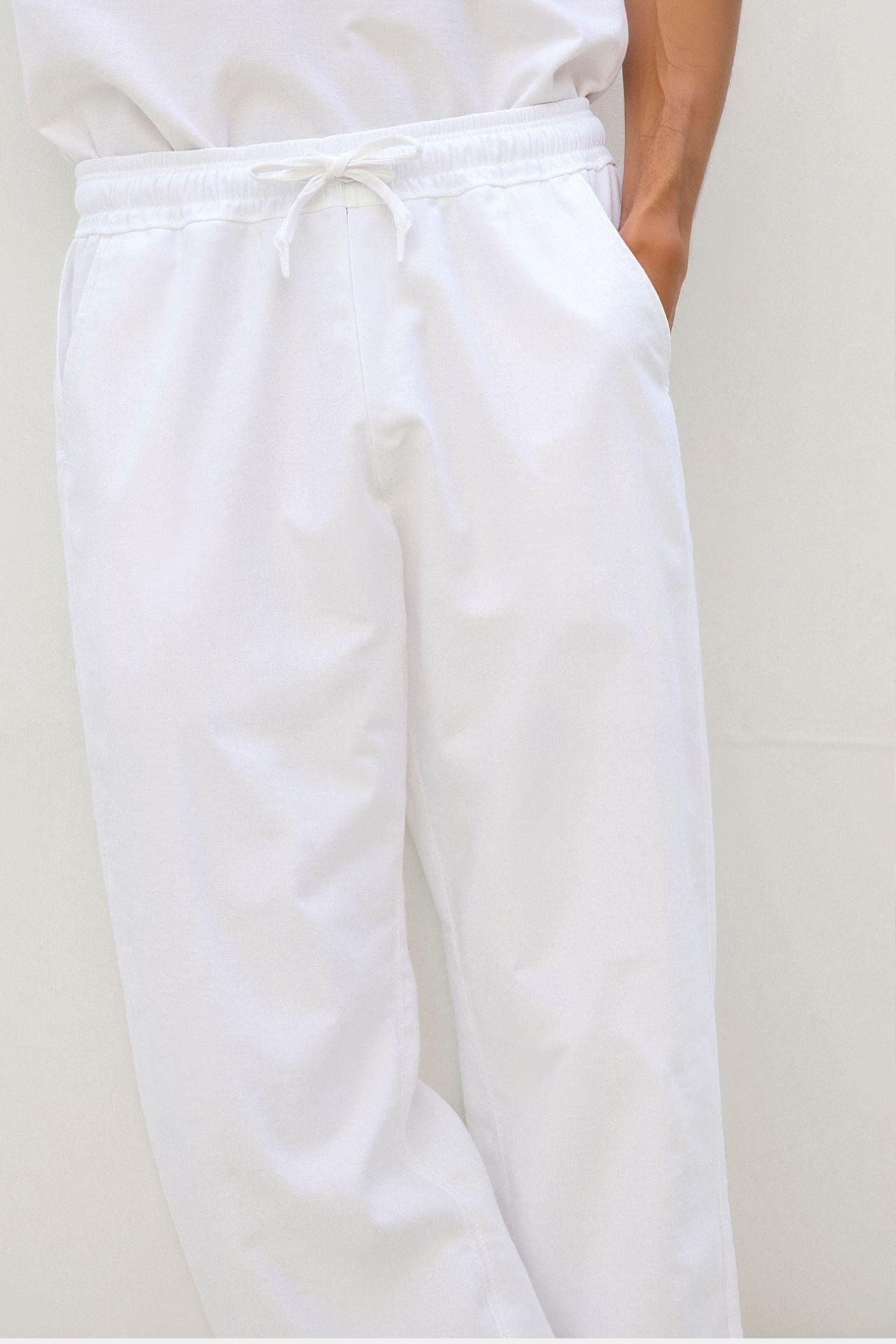 Drawstring Pants Made from Cotton and Linen Blend