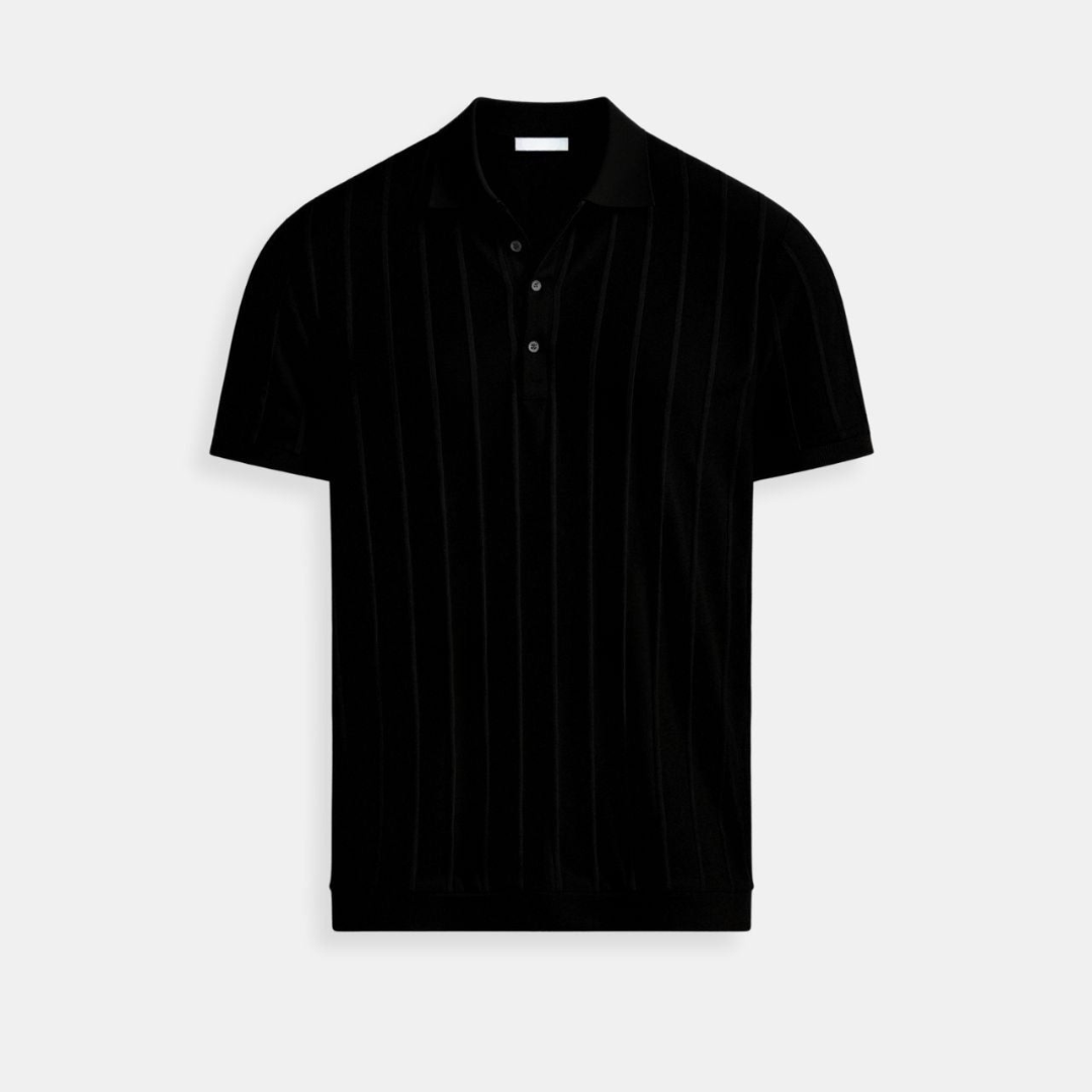 Button-Up Polo with Vertical Stripes