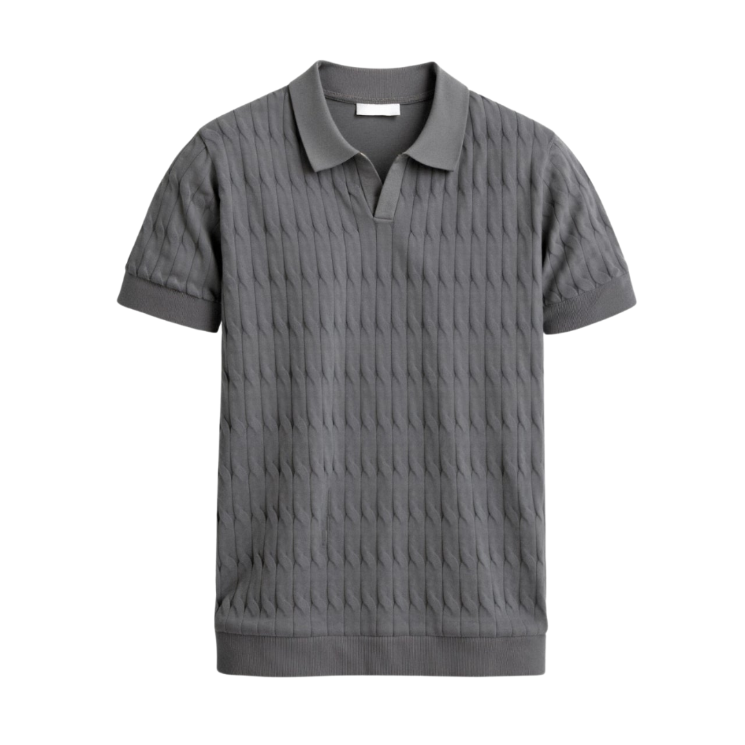 Luxury V-Neck Cable Knit Polo