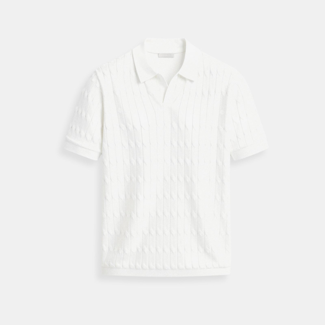 Luxury V-Neck Cable Knit Polo