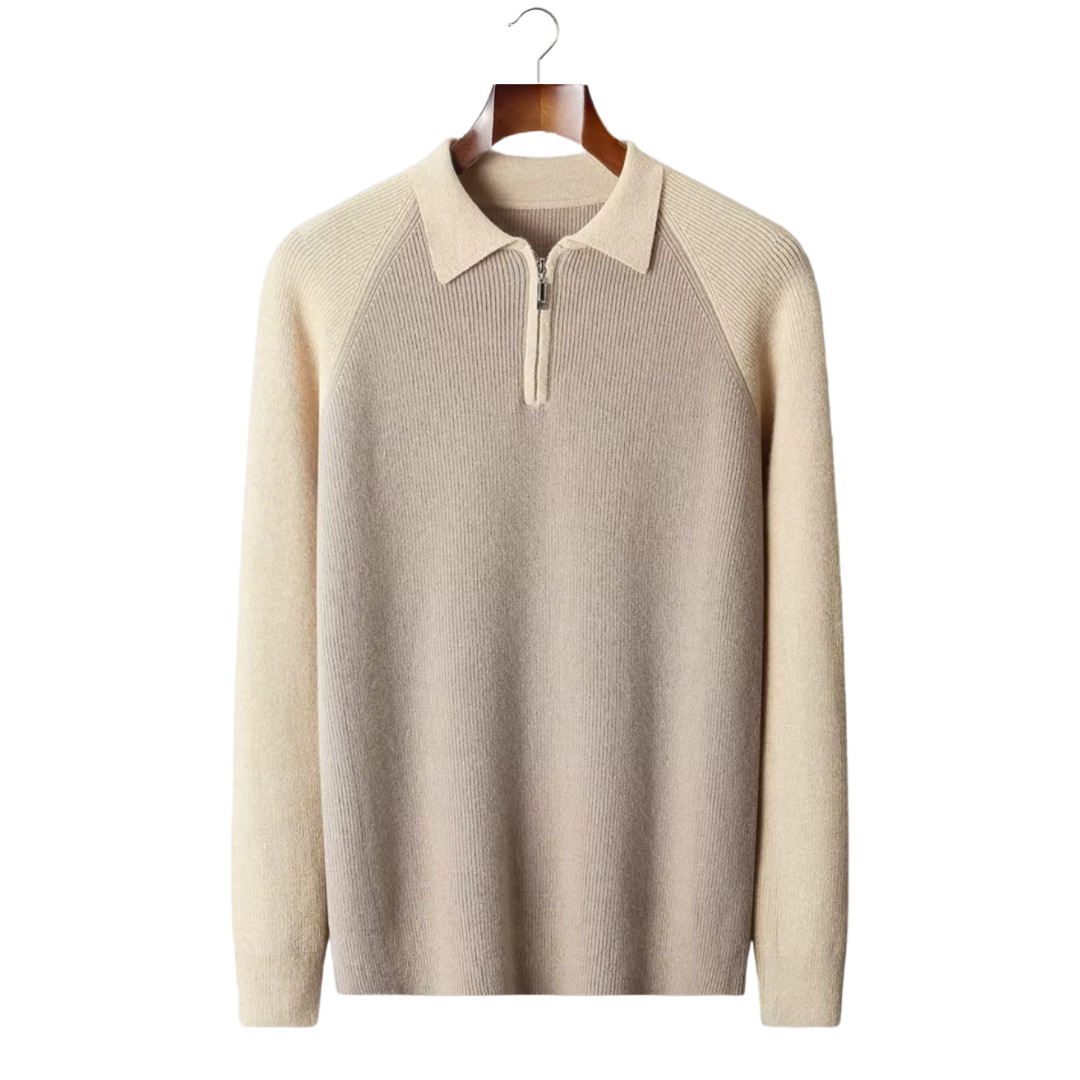 TWO-TONE ZIPPER POLO SWEATER