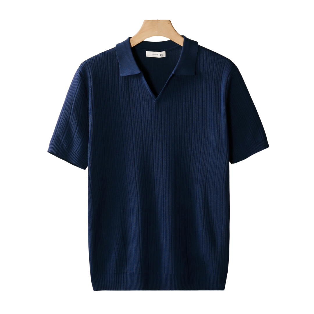 Ribbed Polo with Open Collar