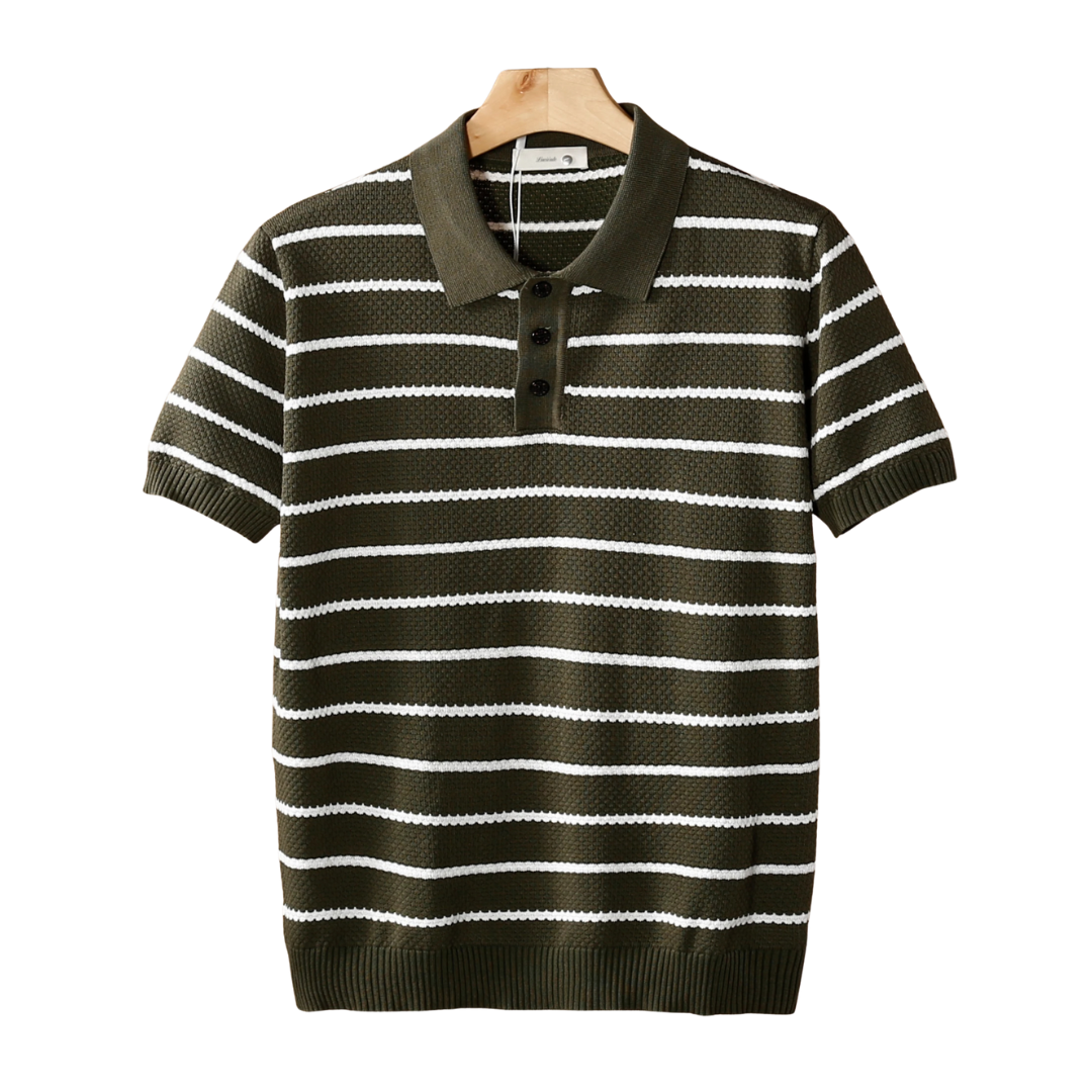 Textured Striped Button-Up Polo