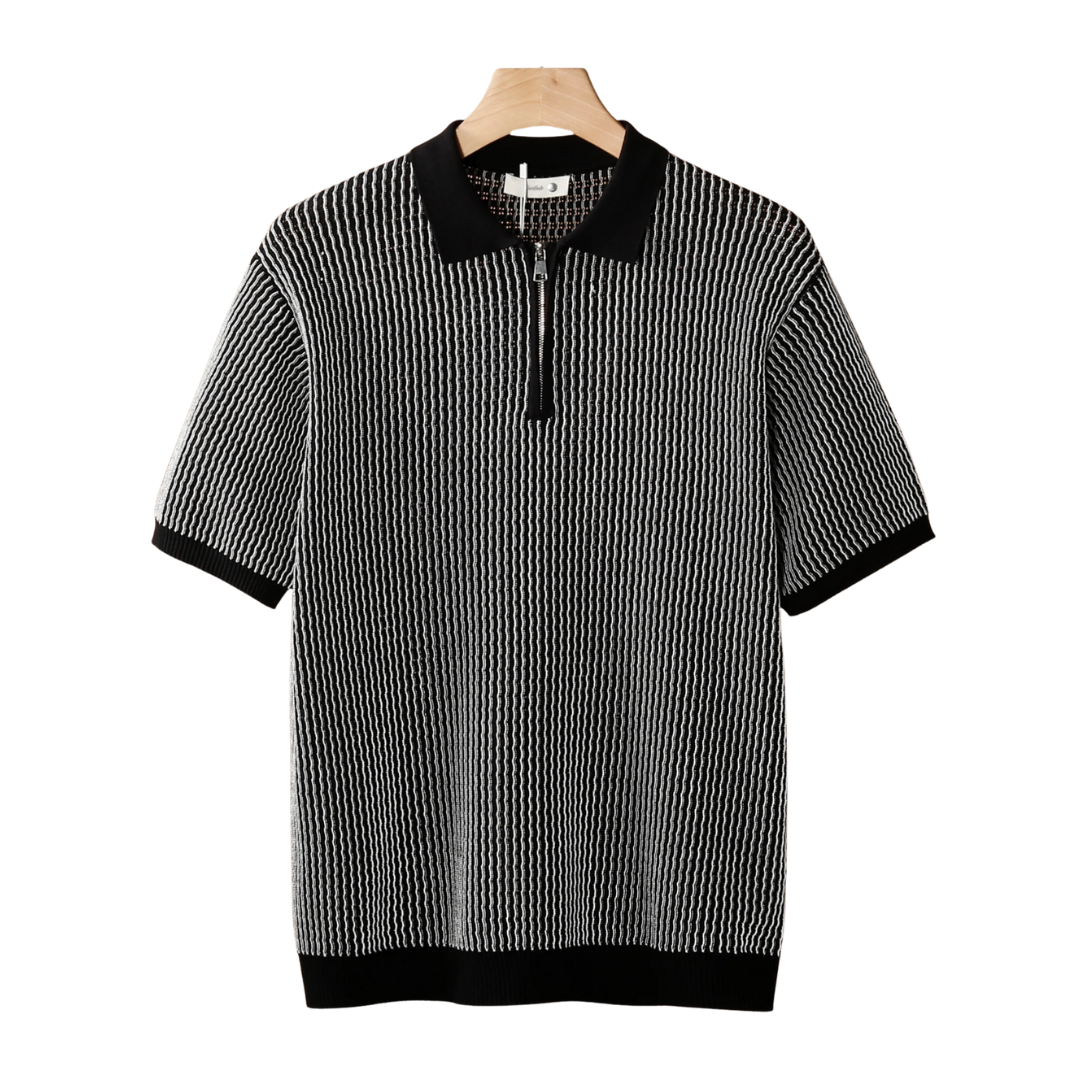 Textured Geometric Zipper Polo