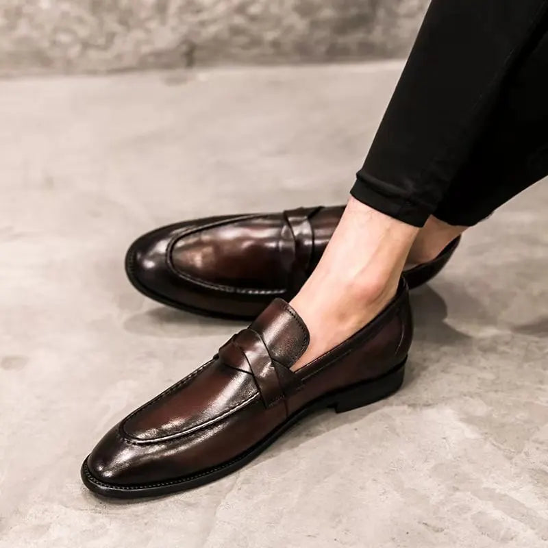 Luxury Cowhide Leather Slip-On Loafers