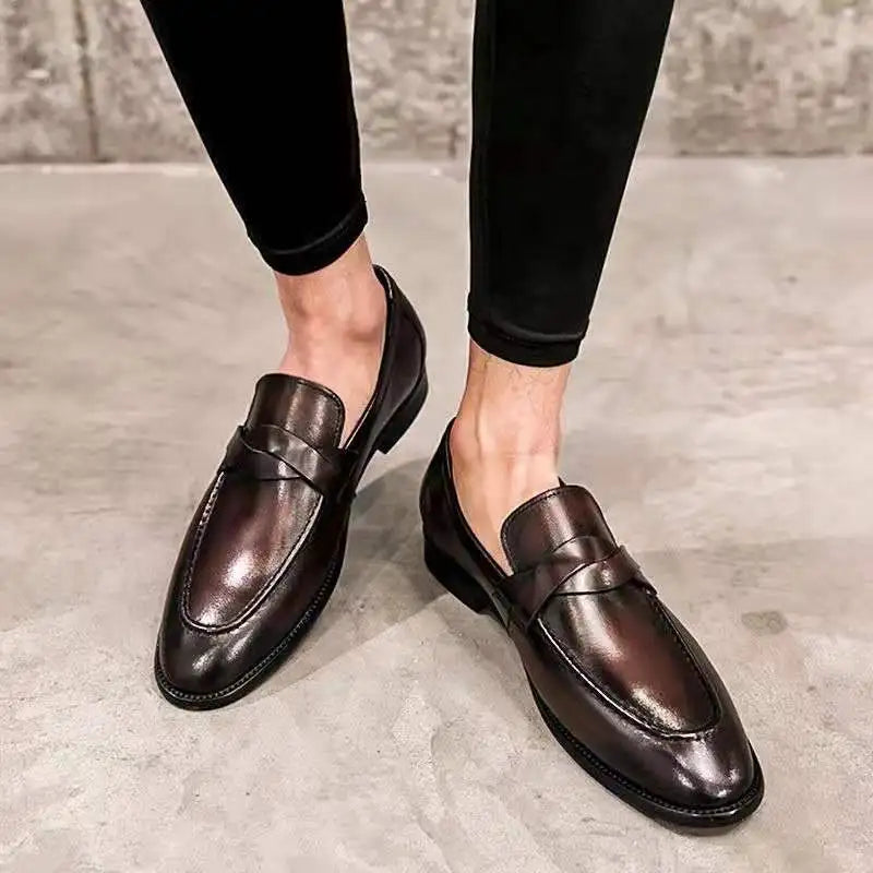 Luxury Cowhide Leather Slip-On Loafers