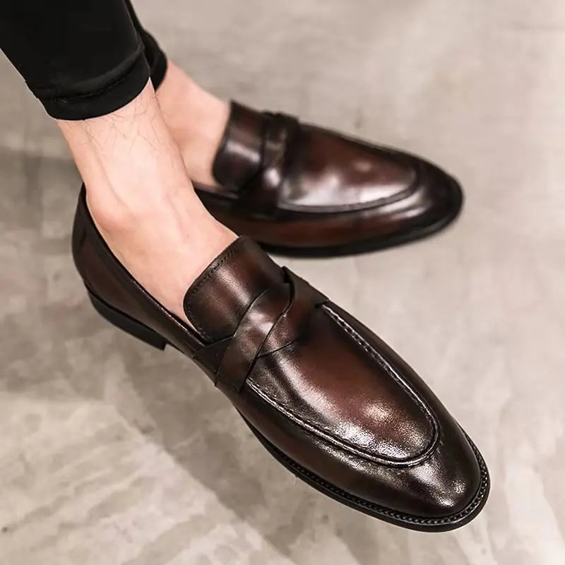 Luxury Cowhide Leather Slip-On Loafers