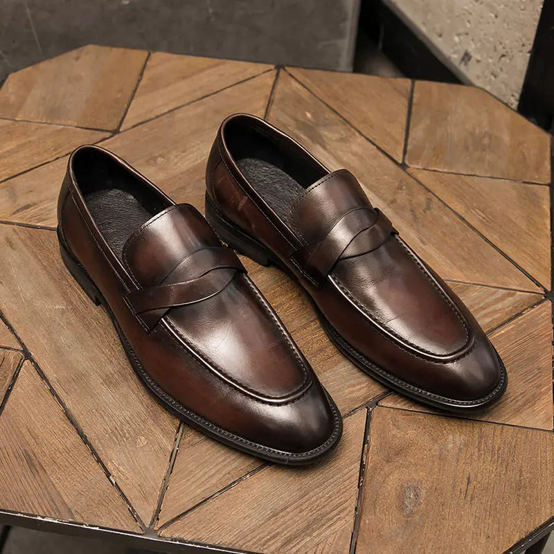 Luxury Cowhide Leather Slip-On Loafers