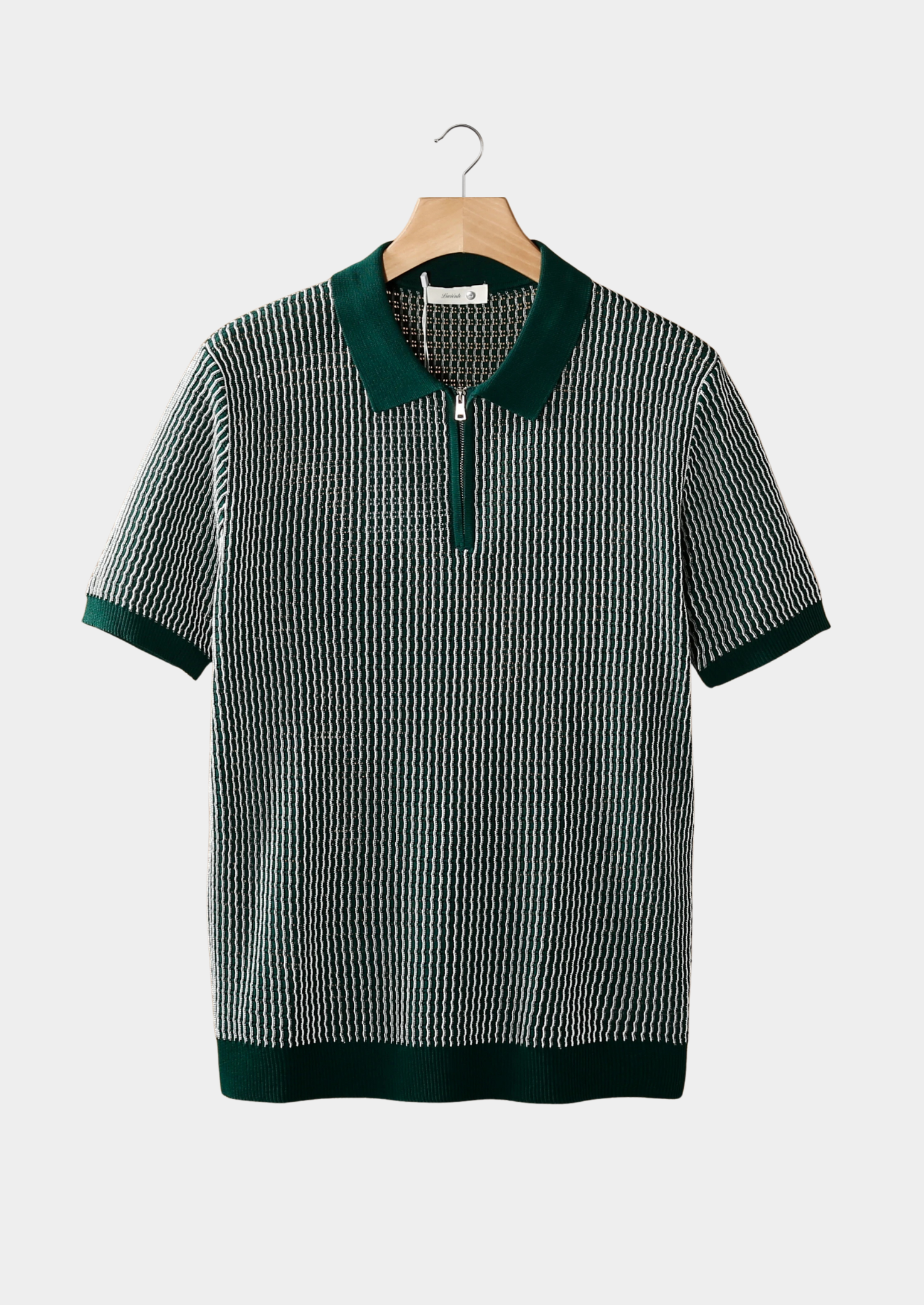 Textured Geometric Zipper Polo