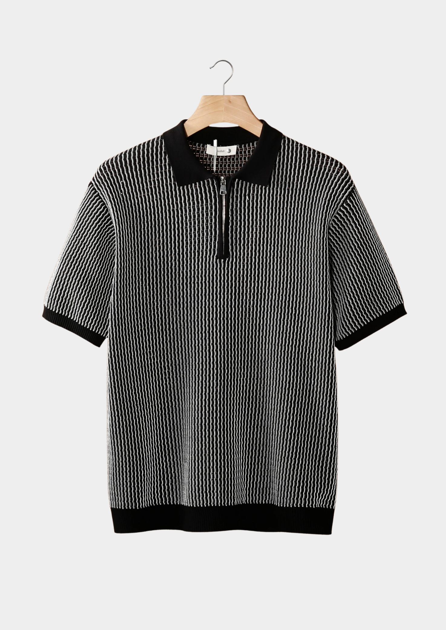 Textured Geometric Zipper Polo