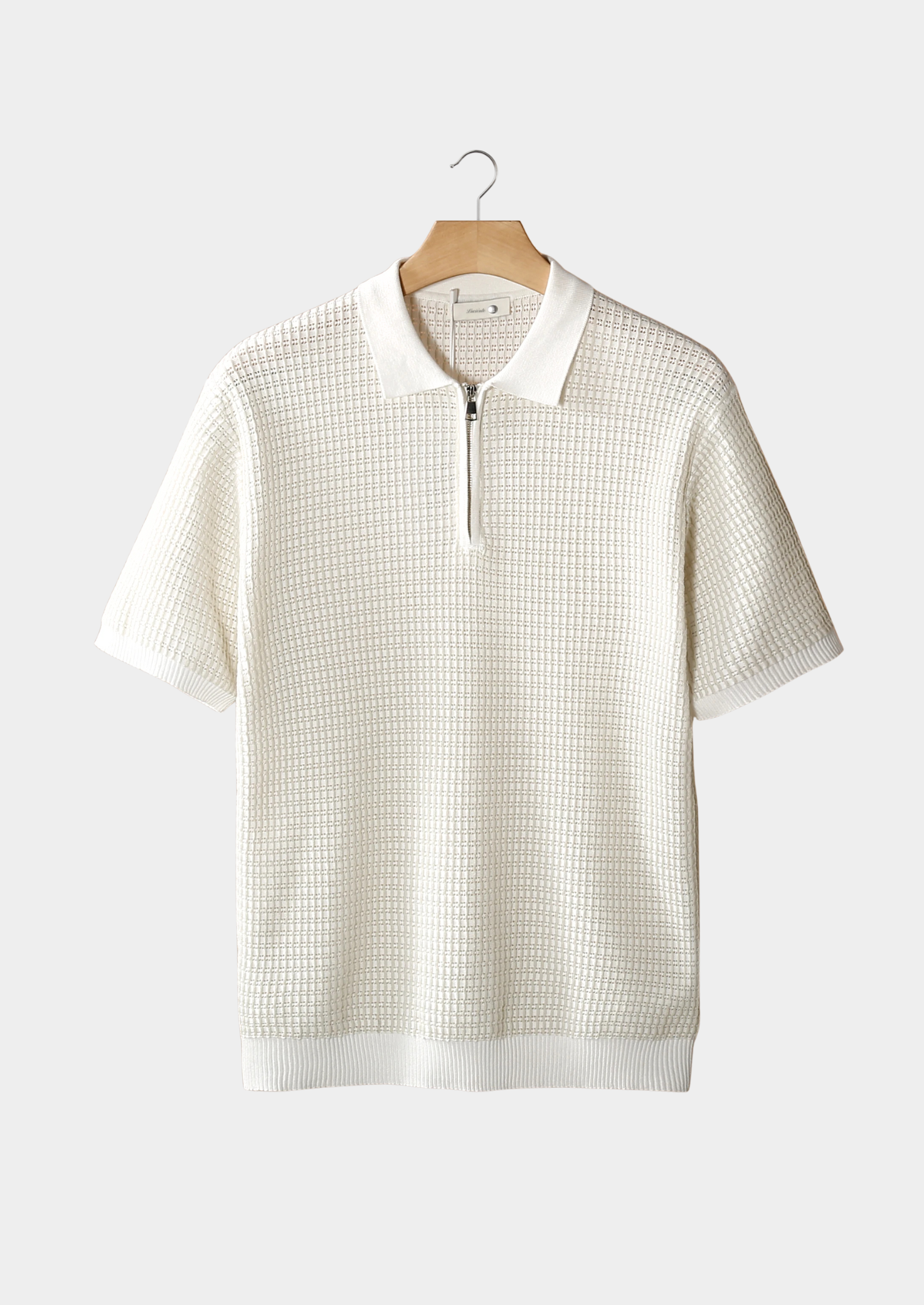 Textured Geometric Zipper Polo