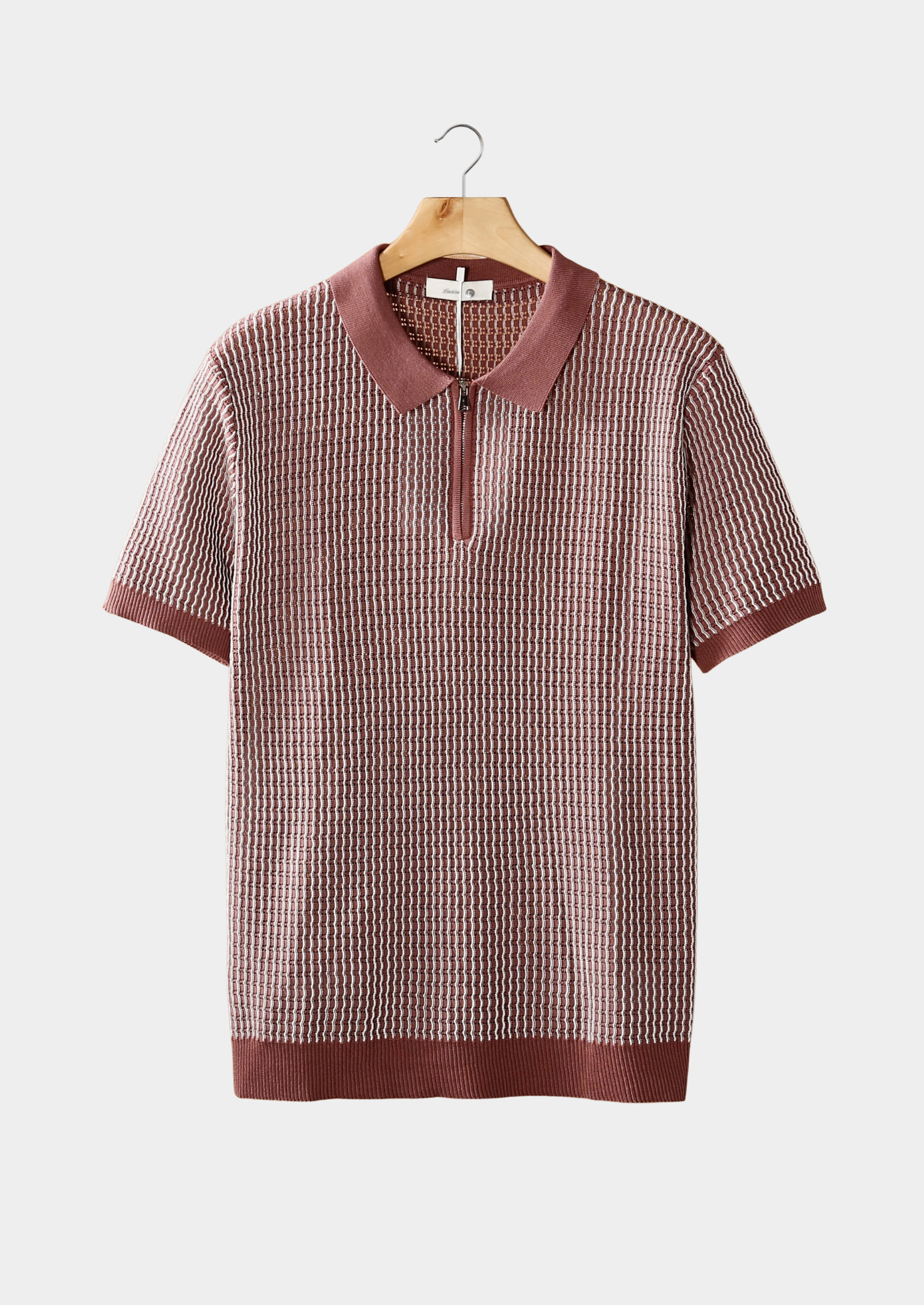 Textured Geometric Zipper Polo